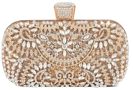 DIRRONA Strass Pochette Donna Elegante Borsa Da Sposa Pochette Lucida Squisita Borse Festa Ballo Studentesco Incontro Annuale Borsa A Tracolla A Catena Borsa Da Banchetto Da Donna Oro A