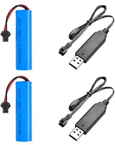IXYHKB 2 PCS Batterie Lithium 3.7v 3000mah, Batterie au Lithium avec Chargeur USB SM-2P, Rechargeable Batterie Lithium pour Véhicules RC, Voitures, RC Robots, Truck