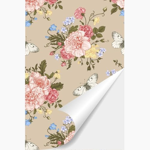 NPCEED Pink Floral Wallpaper Self Adhesive Wall Paper Self Adhesive Vintage Wallpaper for Bedroom Flowers (40x300cm)