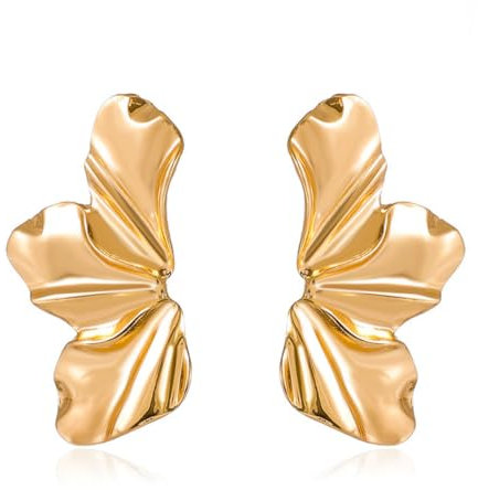 Damen-Ohrringe, trendige asymmetrische Ohrringe,vergoldet,westlicher Retro-Ohrring,Schmuckgeschenk,einfacher modischer Haken mit unregelmäßigen Blütenblättern für Mutter,Ehefrau,Tochter