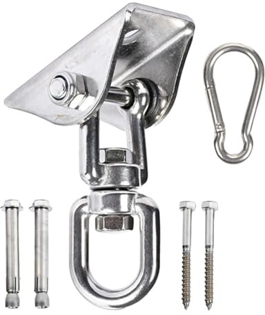 TopHomer Gancio da soffitto, gancio a dondolo in acciaio inox, portata 450 kg, girevole a 360°, fissaggio per amaca con moschettone per poltrona sospesa, set di altalena (argento)