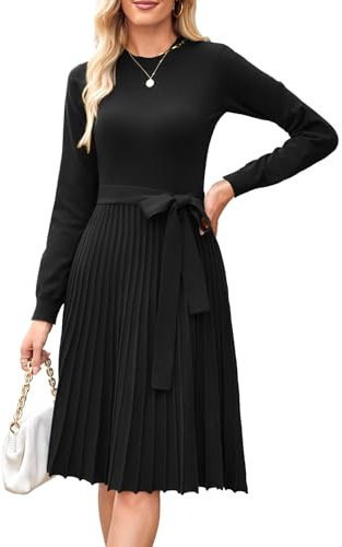 Arach&Cloz Jumper Dress for Women UK Long Sleeve Winter Knitted Dresses Elegant Fall Sweater Black