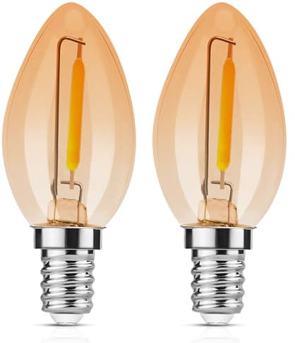 C7 LED Kerze Birne 0.6W E14 Vintage Glühbirne ersetzt 7W E14 60LM Amber Warmweiß 2200K Nachtlicht glühbirnen für krippen, Salzelampe, Nicht Dimmbar, 2 Stück