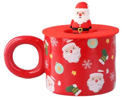 volumoon Tazas de café navideñas linda, Taza de café de Navidad de 400 ml, Lindo Taza de Café de Navidad,taza de cerámica de Papá Noel, Navidad Taza de Café Taza de Leche con Tapa (Papá Noel)