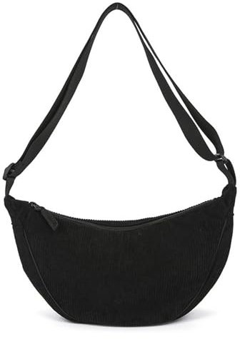 Amexo Borsa a Tracolla In Velluto a Coste Borsa a Mezza Luna Retrò Borsa di Crossbody per Donna con Tracolla Regolabile Marsupio a Mezzaluna Moda per Lavoro Shopping Scuola (Nero)