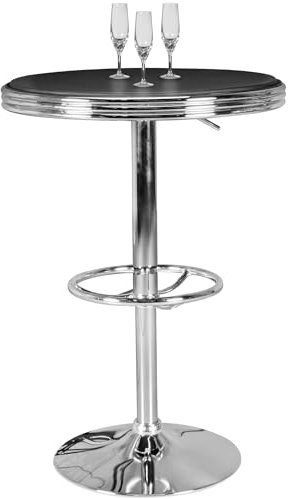KADIMA DESIGN American Diner Bartisch rund Ø 60 cm Aluminium Kunstlederbezug | Retro Stehtisch USA in Schwarz/Silber | Robuster Bistrotisch im Stil der 50er Jahre | Partytisch mit