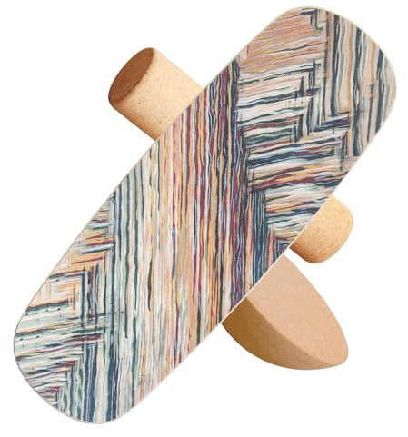 Holz Balance Board mit Rolle & Halbkugel - Balancierbrett für Gleichgewichtstraining - Kinder und Erwachsene - Inkl. Anleitung - Verbessert Koordination & Muskelkraft (RUTSCHFEST-Regenbogen)