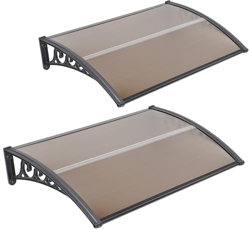Belfoyer Auvent de Porte d’Entrée DIY, Marquise en Polycarbonate Creux avec Cadre PP et Embouts Aluminium, Protection Contre Pluie, Neige et UV pour Porte, Fenêtre ou Terrasse (80 * 120cm)