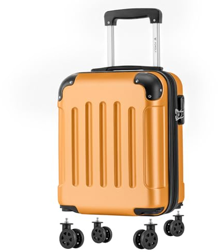 YONSLY Kabinenkoffer mit abnehmbaren Rädern, S Koffer Suitcase Orange, Trolley Reisekoffer, Rollkoffer Handgepäck mit 4 Rollen 360°, Hartschalenreisekoffer, Zahlenschloss, Gummigriff