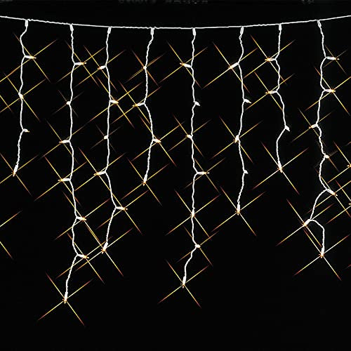 hellum Filament Lichtvorhang, Außen Eislicht, 150 klare Pisellokerzen mit Stecksockel, 390cm Lichtlänge, Kabel weiß, Outdoor, Außen-Transformator, inklusive Ersatzlämpchen, Winter-Dekoration, 511505