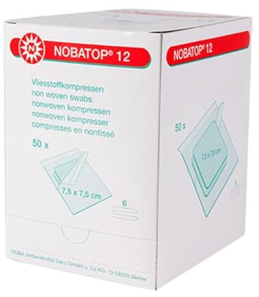 Nobatop - 12 compresse in tessuto non tessuto, 50 x 2 pezzi, sterili (7,5 x 7,5 cm)