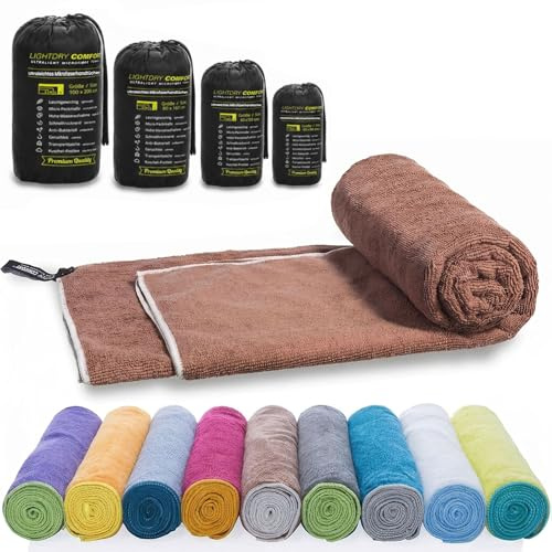 LightDry® Mikrofaser Badehandtuch 200x100cm – Saugfähig & flauschig | Stoppt nasse Gerüche, extrem schnelltrocknend, flauschiger Frottee-Effekt, braunes Reisehandtuch, ultraleichtes Sporthandtuch