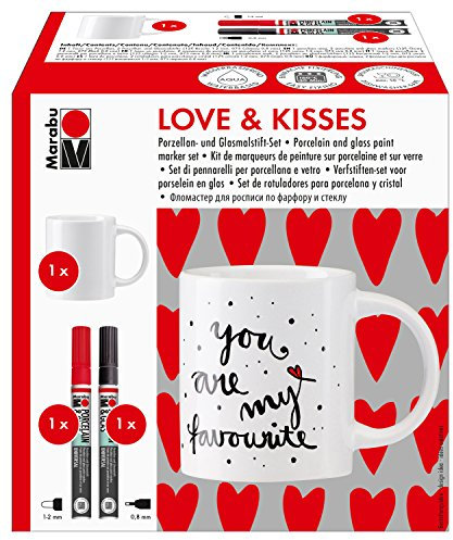 Marabu Porcelain Mug Paint Marker Set, Ceramic, White, 8.5 x 7.5 x 8.5 cm