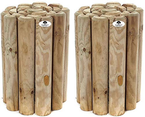 RUDDINGS WOOD Pack of 2 x 18 High Log Rolls Wooden Border Garden Lawn Edging