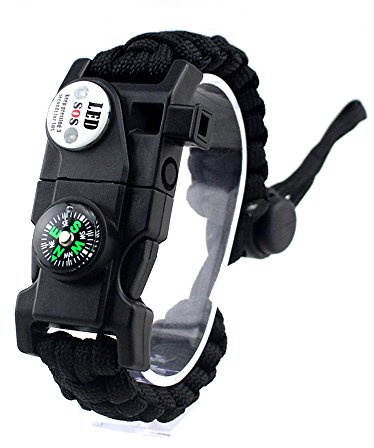 Adjustable Survival Bracelet, 7 Core Paracord 20 in 1 Emergency Sports Gear Set Outdoor Survival Kit with LED SOS Light, Compass, Rescue Whistle, Fire Starter Multi-Tool for Wild Adventures