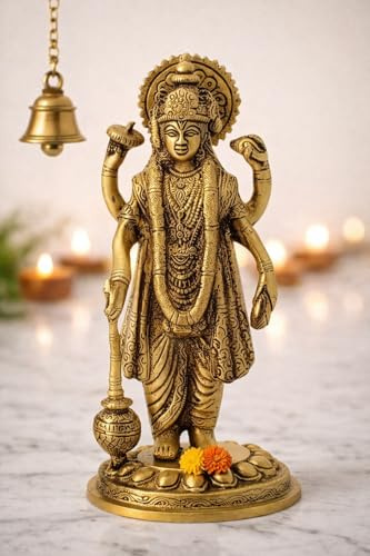 ARTVARKO Messing-Statue Lord Vishnu Narayan Holding Club Venkatesh für Heimdekoration, Idol für Puja-Geschenk, Höhe 7,5 cm