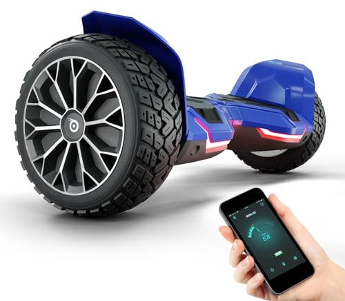 BLUEWHEEL - Gyropode Premium Off-Road HX510 - Hoverboard Tout Terrain À 2 Moteurs 700W - 12km/h - Roues Anti Crevaison 8,5 - Fonction Auto Equilibrage - Autonomie 20km - Bluetooth - Bleu
