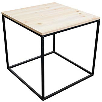 Spetebo Metall Beistelltisch mit Holz Tischplatte - 45x45x42 cm - Couchtisch Sofatisch Tisch