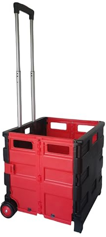 Seco Square Handle Large Collapsible Foldable Plastic Crate Trolley - Black & Red