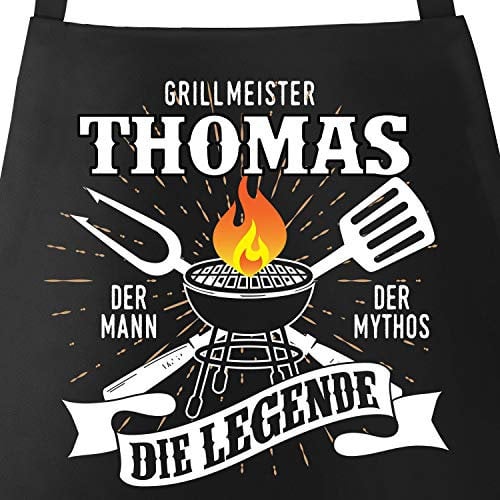 MoonWorks® Grill-Schürze mit Spruch personalisierbar personalisierbar Grillmeister [Wunschname] der Mann, der Mytos, die Legende schwarz unisize