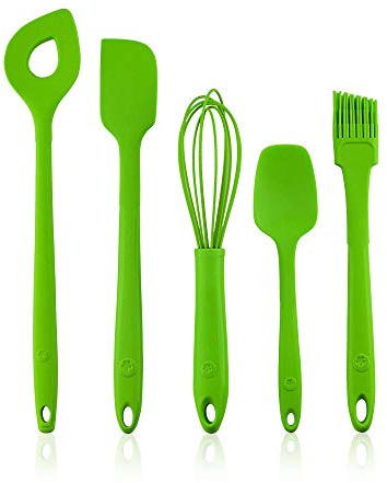 Kochblume Back Set 5-teilig | Backlöffel, Teigschaber M, Flexlöffel S, Schneebesen M, Pinsel S | in der bunten Box (Limette)