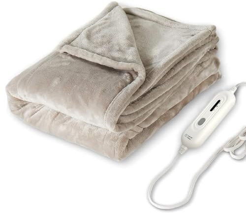 Tefici Heated Blanket Throw 50x60, Ultra Soft 2-Layer Flannel Electric Blanket, for Home Office Sofa,3 Heat Settings, 4H Auto Off, ETL FCC Certified, Overheat Protection, Machine Washable, Camel