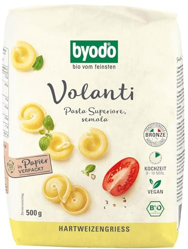 Byodo Bio Volanti Hell Italienische Pasta & Nudeln I 1 x 500 g Packung | Vegan, Halal & Koscher I Aus 100 % Bio-Hartweizengrieß I Bronze-Matrizen für raue Oberfläche I 9-10 Min Kochzeit