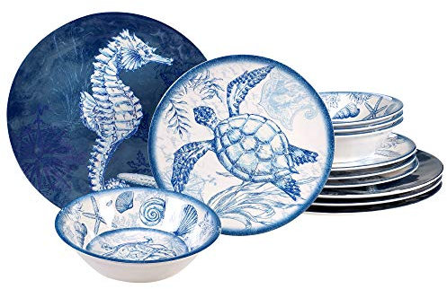 Certified International Oceanic - Juego de vajilla de melamina de 12 piezas, servicio para 4, multicolor