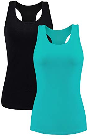 beautyin Damen Tanktop mit Regal-BH Racerback Workout Yoga Tops Unterhemd, Schwarz Aqua/Regal-BH, Mittel