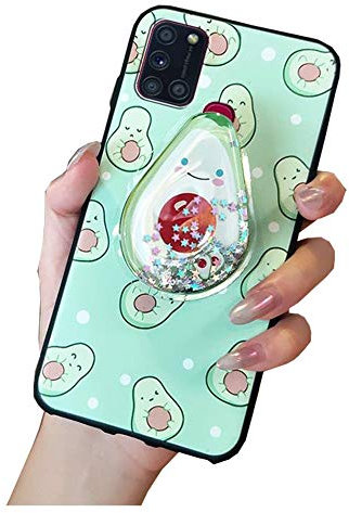 Handyhülle Kompatibel mit Samsung Galaxy A21s Hülle Cute Weiche Silikon Gel Kratzfest Schutzhülle mit Glitzer Flüssig Flexible TPU Interessante Ständer Cover Case für Mädchen (Avocado)
