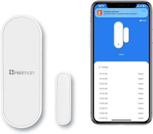 HEIMAN WiFi Sensor de Ventana de Puerta, detección Inteligente de Puerta Abierta o Cerrada, Enviar Alerta al teléfono, Funciona con Alexa Google Home, Accesorios Inteligentes con la Escena (1 Pack)