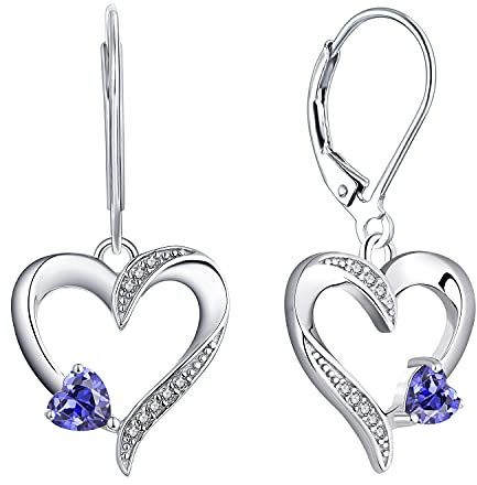 YL Herz Ohrringe 925 Sterling Silber Schnitt Dezember Geburtsstein Tansanit Liebe Herz Tropfen Ohrringe für Damen