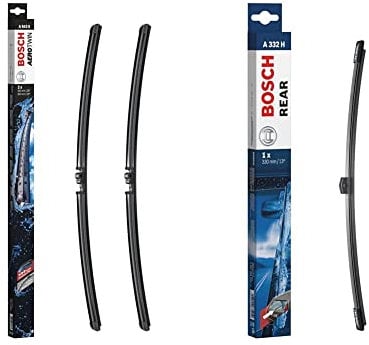 Bosch Wiper Blade Aerotwin A943S, Length: 650mm/650mm − set of front wiper blades & Wiper Blade Rear A332H, Length: 330mm – rear wiper blade