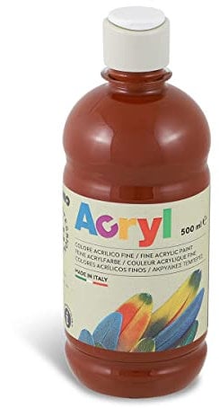 PRIMO Morocolor Acryl, 1 Frasco de 500 ml de Color Acrílico Fino, Siena Tostado, Efecto Cubriente y Luminoso, equipado con Tapón Dosificador