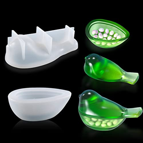 FineInno Vogel Epoxidharz Formen Schmuckbox,Epoxy Resin mold jars Aufbewahrungs Flasche Silikonform mit Deckel Box Gießformen Harz für DIY Schmuckbehälter (Resin mold)