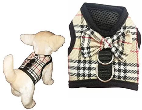 XXXS XXS XS Tiny Teacup Chihuahua Puppy Dog Harness for TINY Teacup Miniature Breeds Kitten Cat Yorkie Maltese Terrior Puppy Dogs (Beige Tartan, Size 2: XXS)