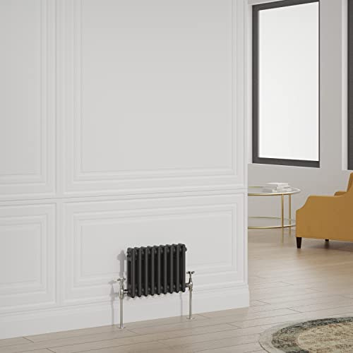Warmehaus Traditional Radiator Double Column Black Horizontal Cast Iron Style Central Heating Radiator - 300x425mm