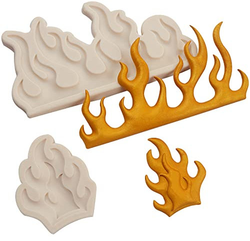 Flamme Fondant Formen, 2 Stück, Feuer Kuchen Dekorieren Silikonformen, Süßigkeiten Schokolade Küche Backen Werkzeuge für Cupcake Topper, Mousse, Butter, Gummi, Zucker, Handwerk, Ton, Epoxy, Gips,