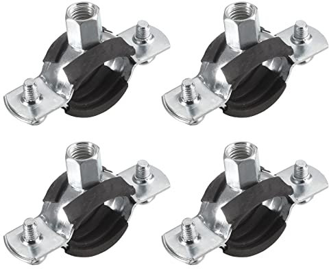 sourcing map 26-30mm Rigid Pipe Strap Clamps, Carbon Steel Pipe Bracket Tube Clip M8/M10 Nut Size for Water Tube Pipe 4 Pcs