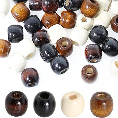 200stk Holzperlen mit großem Loch, Basicon 4 Farbe Natürliche Ovale Holzperlen Zum Auffädeln Holzkugel Abstandshalter Perlen Holzperlen Spacer Perlen Bastelnperlen für DIY Schmuck Herstellung, 16x17mm