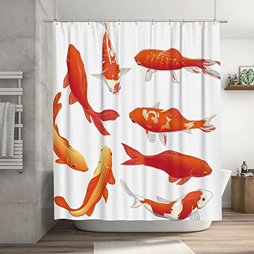 MEKPAM Rideau De Douche Poisson Or Rouge Fortune Animal Résistant À l'eau Rideaux De Salle De Bain Décoratifs avec 12 Crochets pour Cabines De Douche Et Baignoires De Salle De Bain 180x180cm