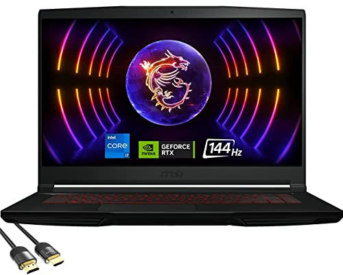 MSI GF63 - Portátil delgado para juegos, 15.6 FHD IPS 144Hz, 12ª generación Intel 10-Core i7-12650H, Geforce RTX 4050, 32GB DDR4, 2TB PCIe SSD, retroiluminado, RJ45, USB-C, WiFi 6, Win 11, cable HDMI