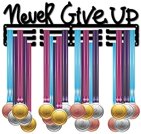 CREATCABIN Never Give Up Medaillenhalter Sportmedaillen-Aufhänger Edelstahl Metall Aufhängen Auszeichnung Wandhalterung Für Abzeichenaufbewahrung Laufen Fußball Gymnastik Schwimmen Über 60 Medaille