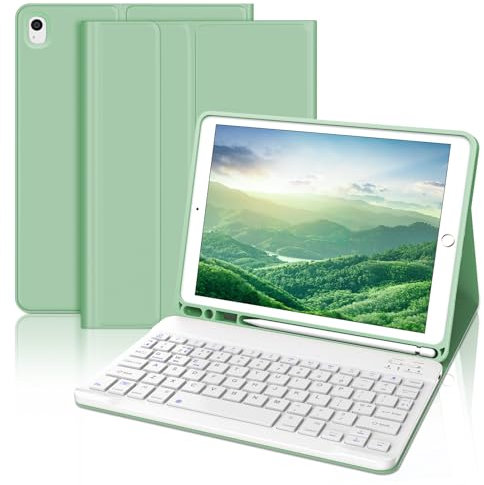 JADEMALL Keyboard Case for iPad 10.2 9th/8th/7th Generation, Wireless Bluetooth Detachable Keyboard, Slim Cover with Pencil holder for iPad 10.2 Inch/iPad Air 3/iPad Pro 10.5 Inch 2017, Grass Green