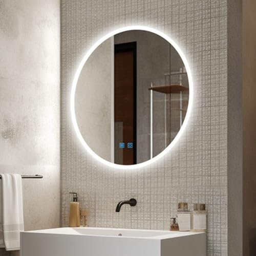 LED Spiegel Bad rund mit Beleuchtung dimmbar Kaltweiß Warmweiß mit Speicherfunktion 80cm Badezimmer Beleuchteter Wandspiegel Antibeschlag Touchschalter Energieeinsparung