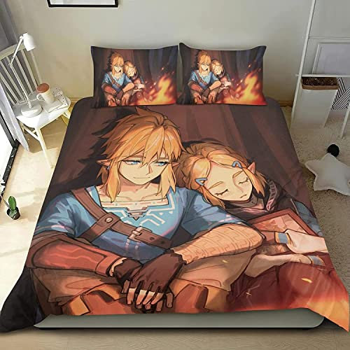 Zbeiba Bettwäsche-Set 3-teilig, Kingdem Tear, 135x200 cm + 2x80x80 cm, Mikrofaser, Cartoon-Muster, Modern, Unisex, A4, Ganzjährig, Reißverschluss, 1 Set (1 Bettbezug + 2 Kissenbezüge)