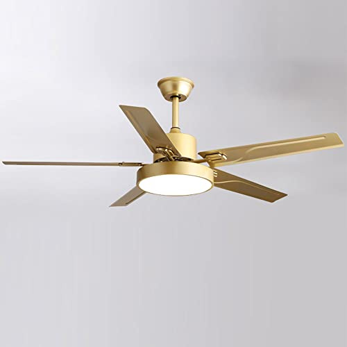 IBalody Ventilador de Techo con Control Remoto para Interiores, Ventilador de Metal Dorado silencioso con luz de 3 velocidades, Ventilador de Techo con luz LED para Sala de Estar y Dormitorio
