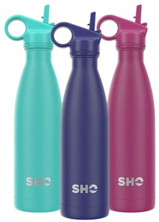 SHO Stainless Steel Water Bottle with Straw and Screw Lid - Leakproof, BPA Free, No Sweat, Vacuum Insulated Double Walled Metal Flask, 500ml - Original 2.0-12 Hours Hot 24 Hours Cold (500ml, Blue)