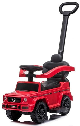 Rutschauto ab 1 Jahr mit Schubstange, Mercedes G mit Schubstange, Kinderauto, Baby Auto (Rot)