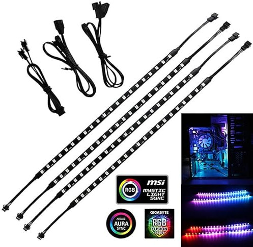 ELLENNE 4X Striscia LED RGB per Case PC, 5V 3Pin Modding, ASUS AURA SYNC, GIGABYTE RGB FUSION, MSI MYSTIC LIGHT SYNC, ASROCK RGB LED, Scheda Madre
